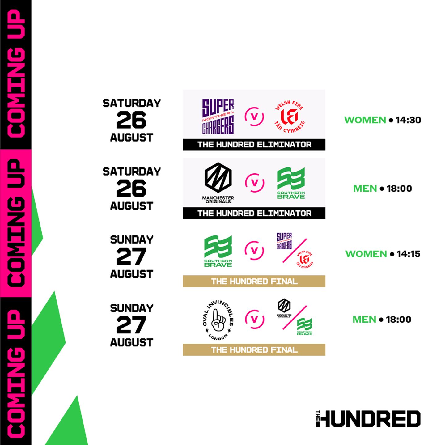 The schedule for the eliminator and final